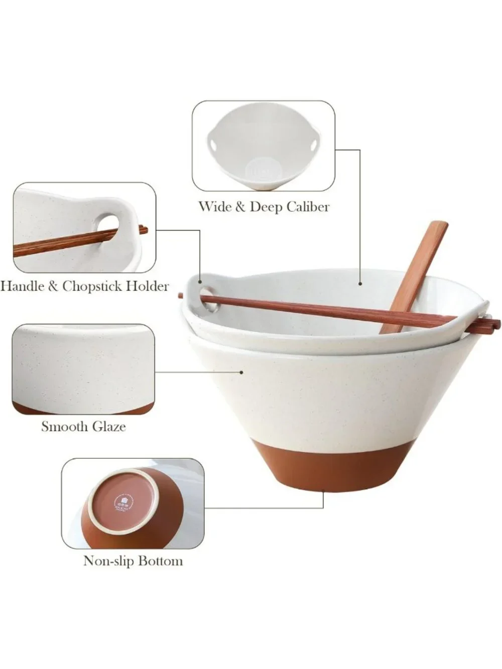 Ceramic Ramen Bowl Set with Wooden Spoon & Chopsticks – Microwave & Oven Safe